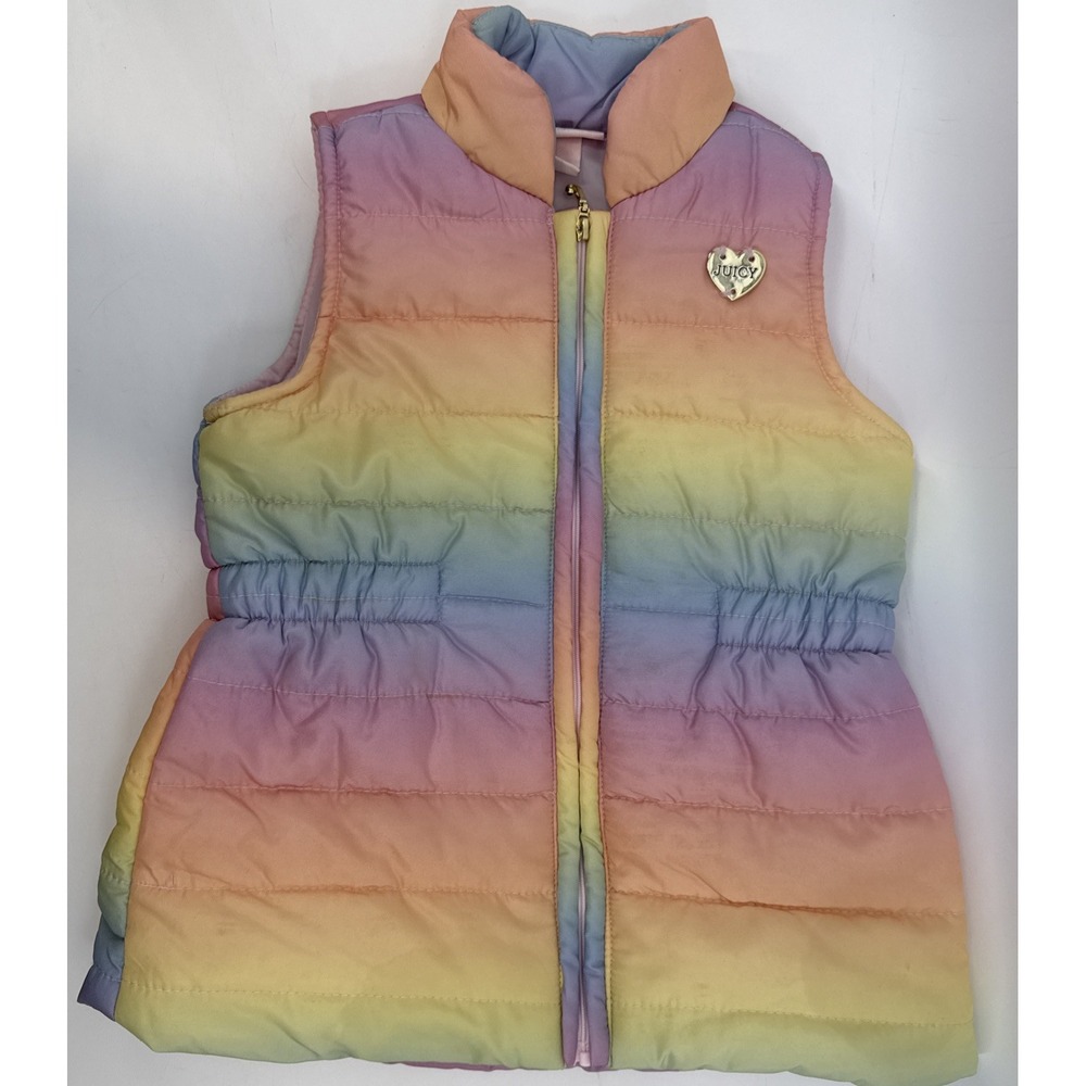 Juicy Couture Girls Zip Up‎ Rainbow Puffer Vest Sz 4T